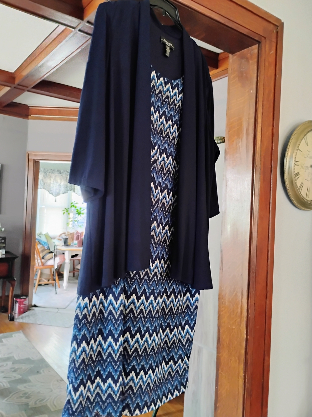 R&M Richards Navy Chevron Maxi Skirt with Navy Overlay